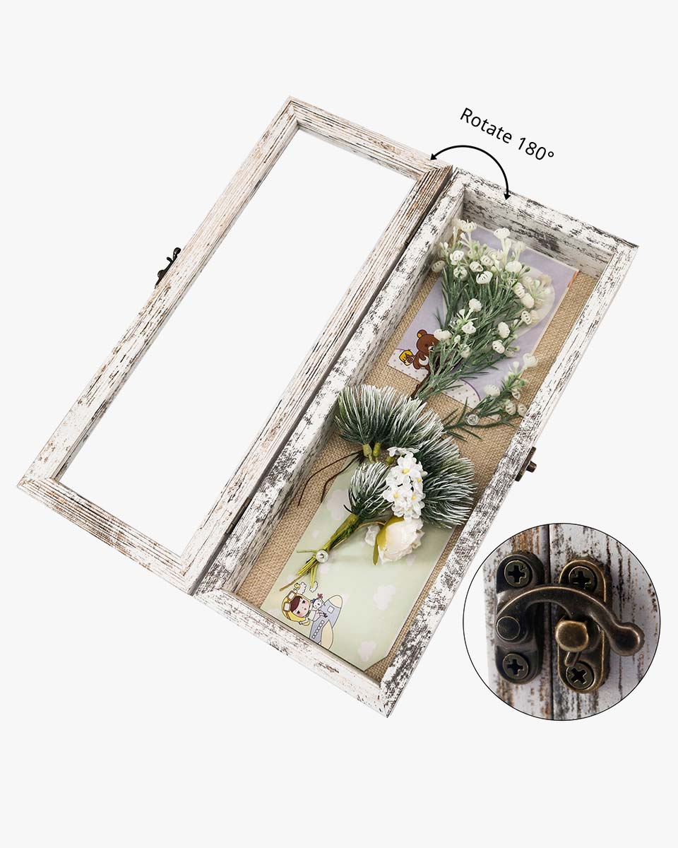 Rustic White Shadow Box Frame Window Door With Hinge in 7 Sizes
