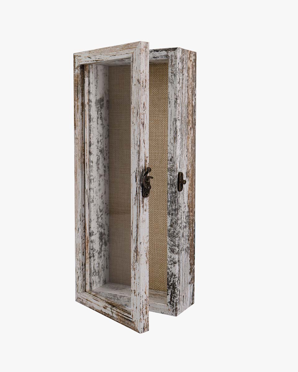 Rustic White Shadow Box Frame Window Door With Hinge in 7 Sizes