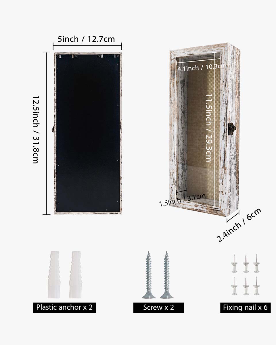 Rustic White Shadow Box Frame Window Door With Hinge in 7 Sizes
