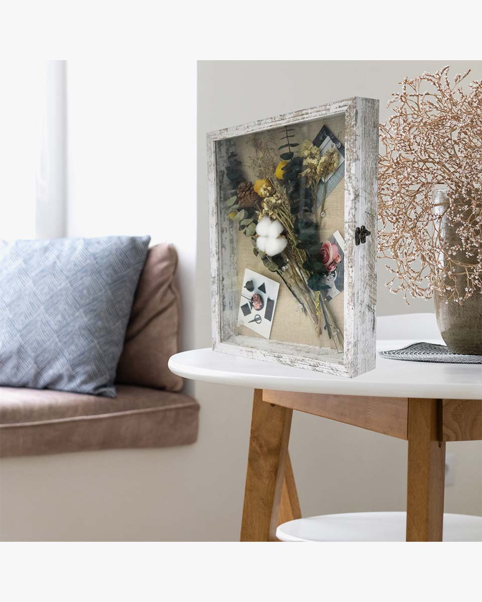 Rustic White Shadow Box Frame Window Door With Hinge in 7 Sizes