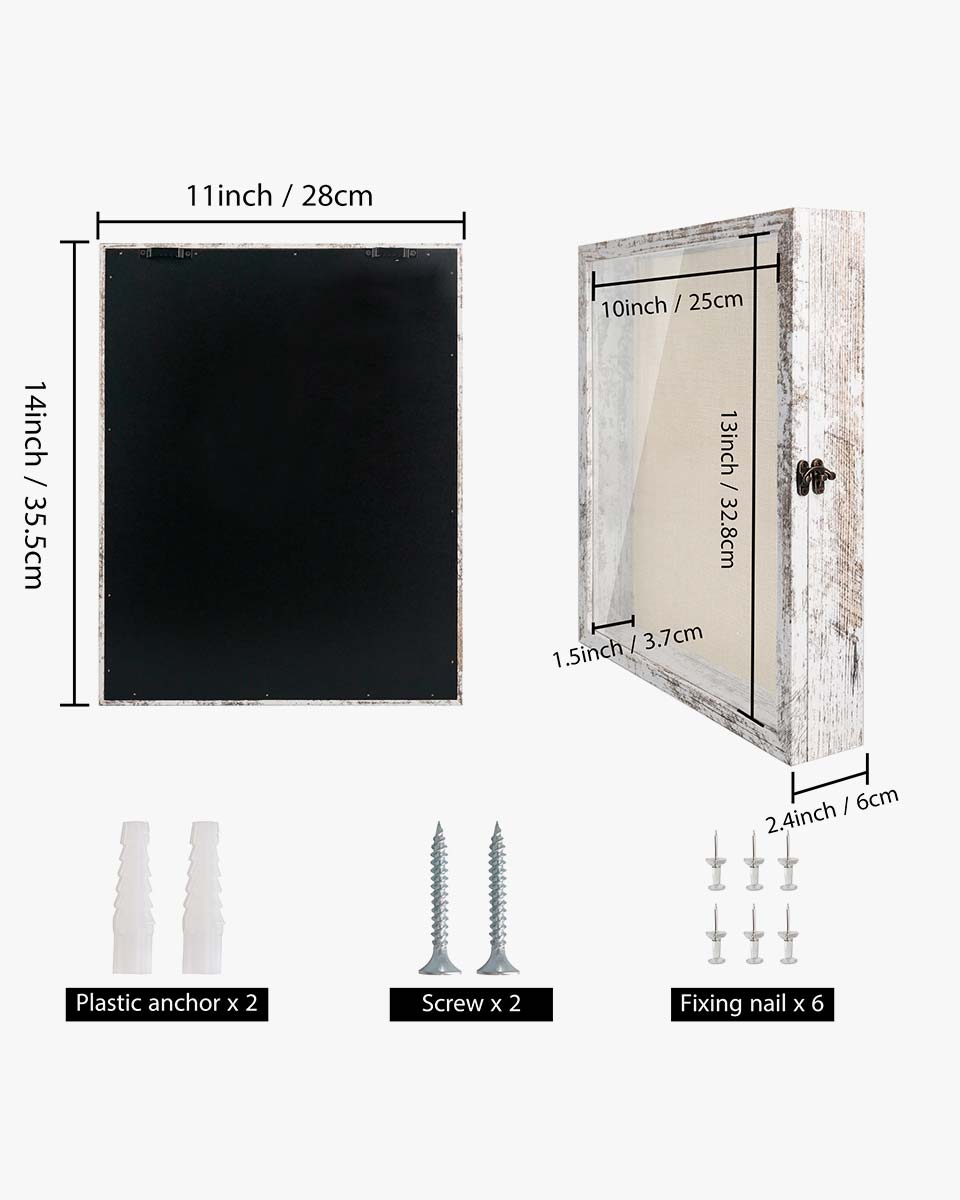 Rustic White Shadow Box Frame Window Door With Hinge in 7 Sizes