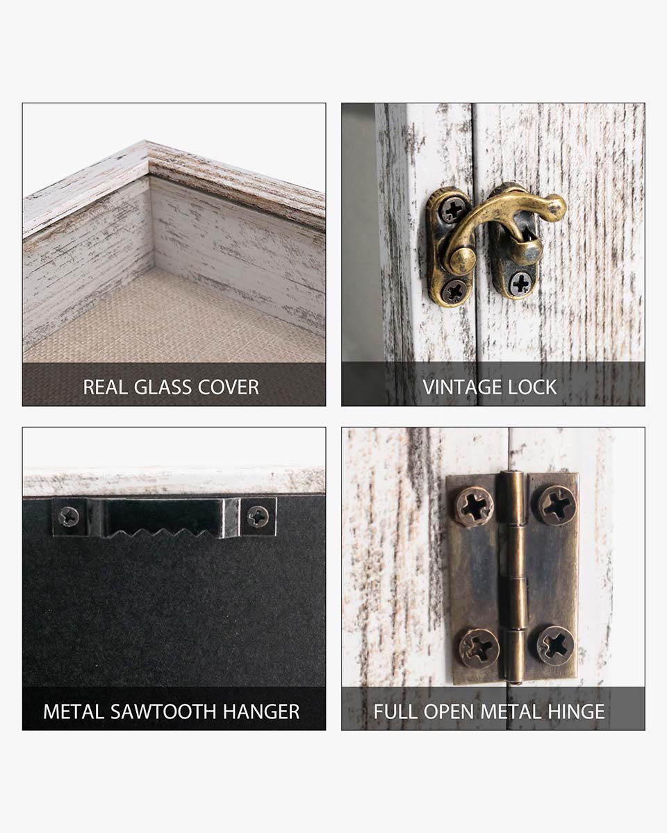 Rustic White Shadow Box Frame Window Door With Hinge in 7 Sizes