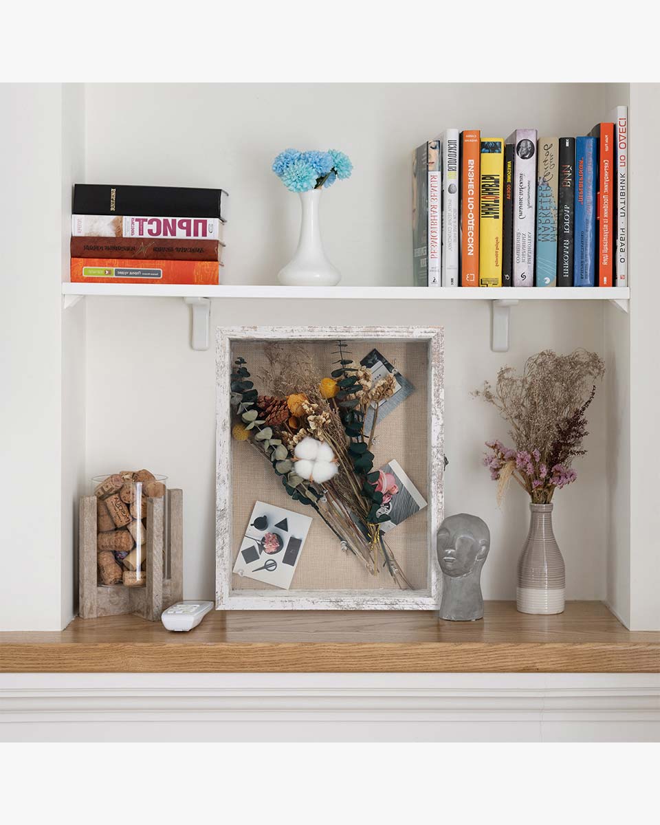 Rustic White Shadow Box Frame Window Door With Hinge in 7 Sizes