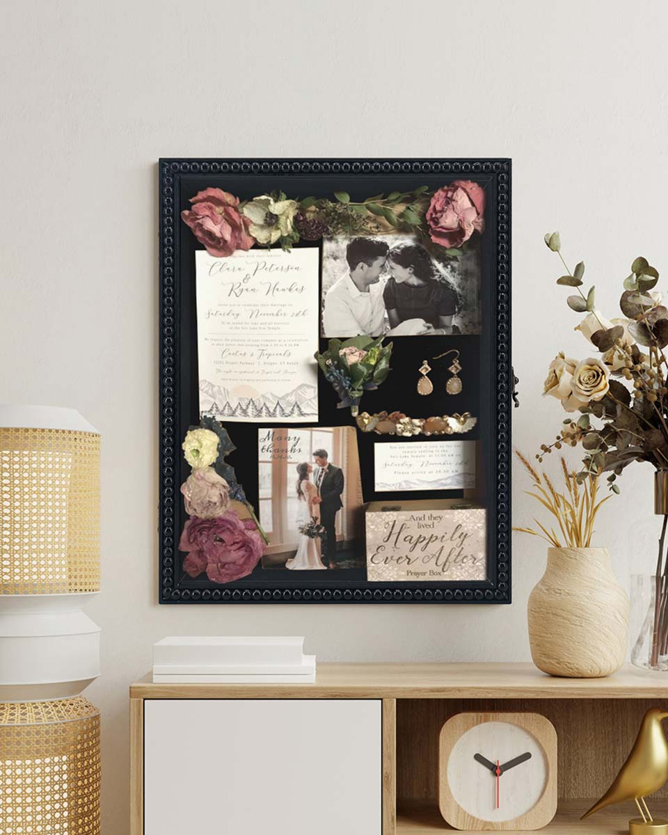 Black Deep Front Open with Hinge Beaded Designed Picture Shadow Box with Linen Back in 3 Sizes