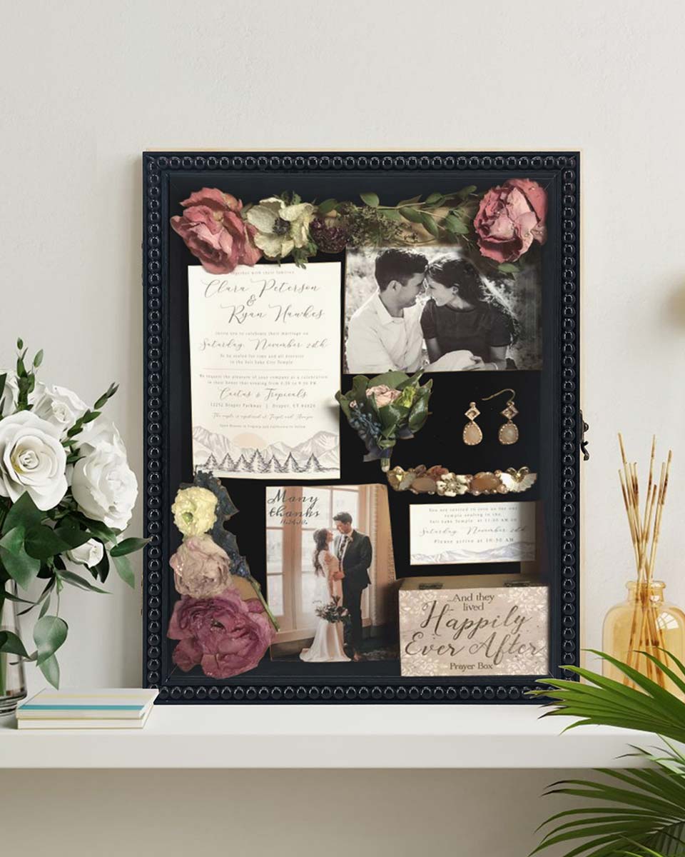 Black Deep Front Open with Hinge Beaded Designed Picture Shadow Box with Linen Back in 3 Sizes