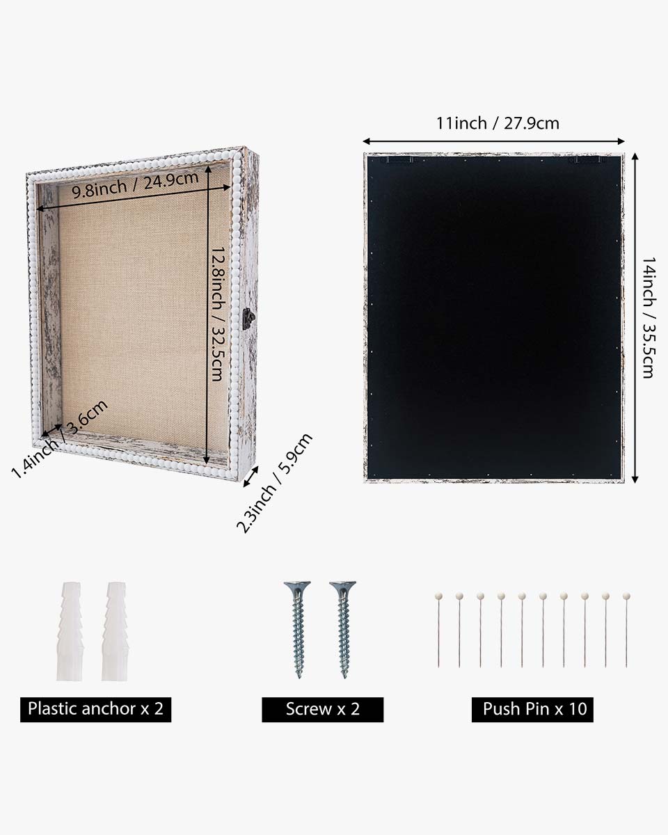 White Deep Front Open with Hinge Beaded Designed Picture Shadow Box with Linen Back in 3 Sizes