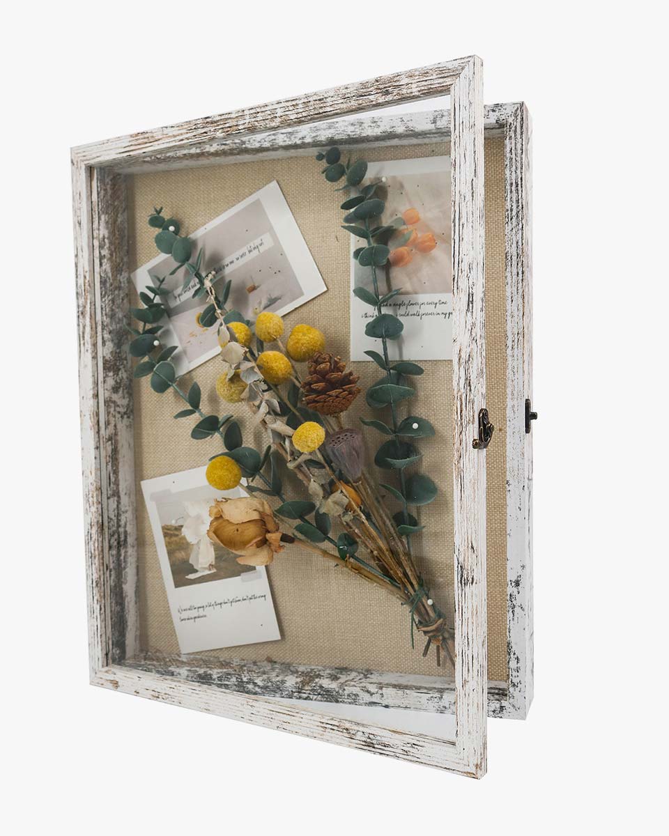 Rustic White Shadow Box Frame Window Door With Hinge in 7 Sizes