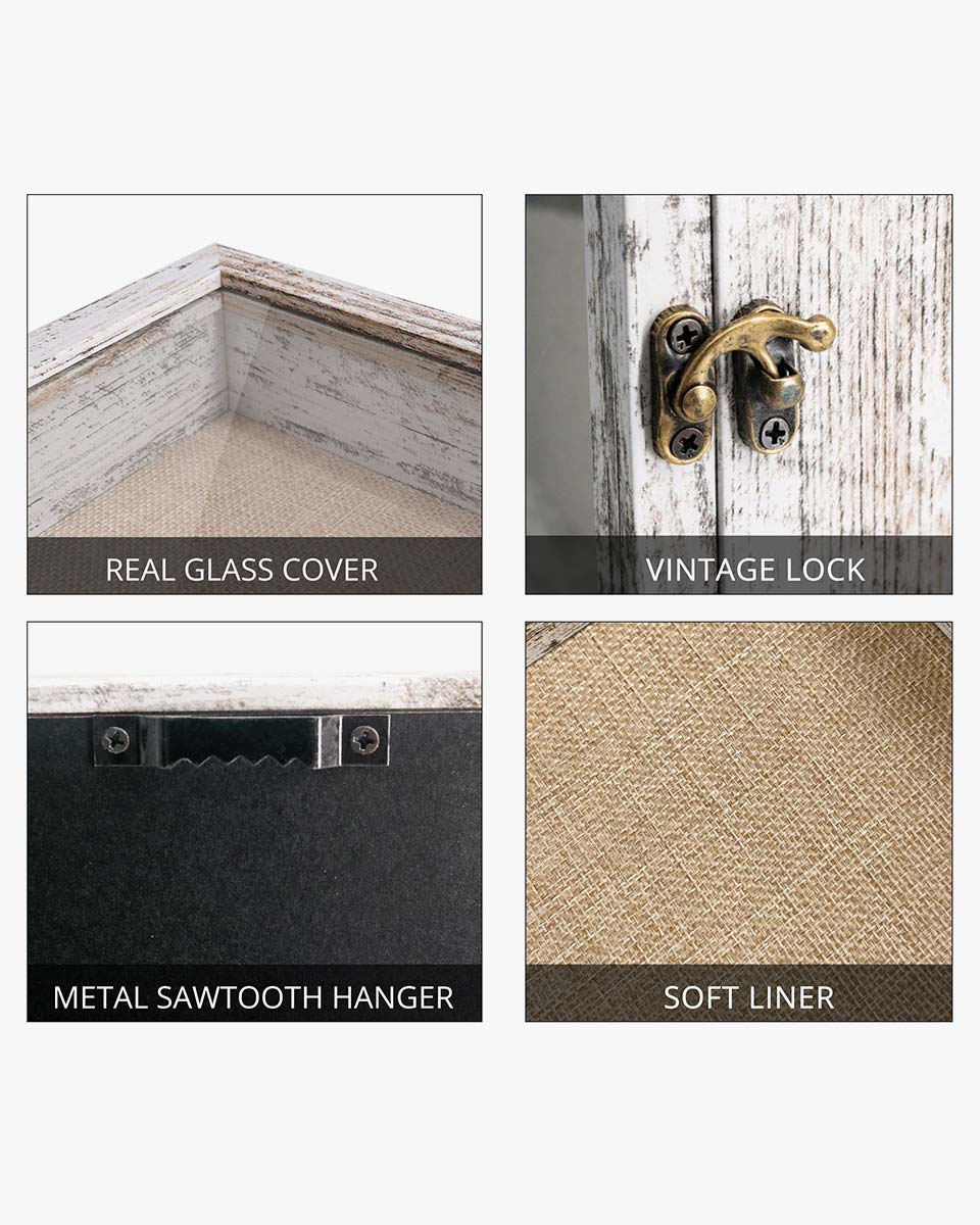 Rustic White Shadow Box Frame Window Door With Hinge in 7 Sizes