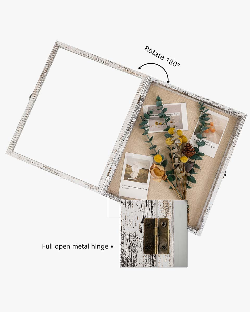 Rustic White Shadow Box Frame Window Door With Hinge in 7 Sizes