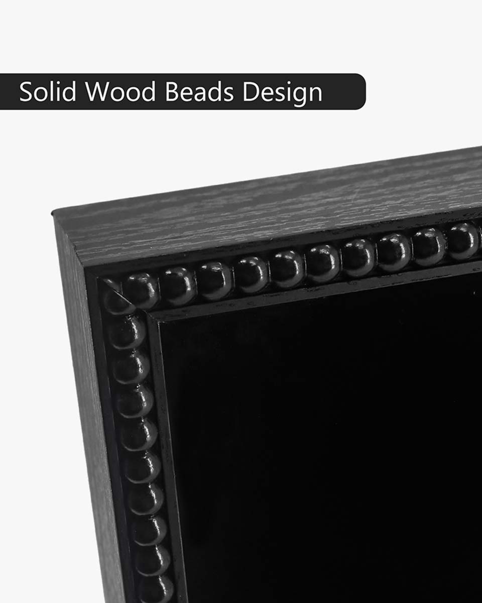 Black Deep Front Open with Hinge Beaded Designed Picture Shadow Box with Linen Back in 3 Sizes
