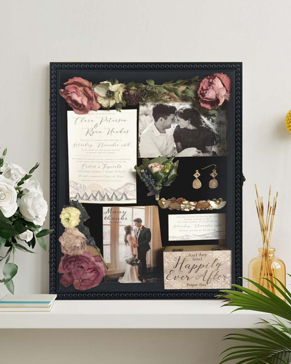 Black Deep Front Open with Hinge Beaded Designed Picture Shadow Box with Linen Back in 3 Sizes