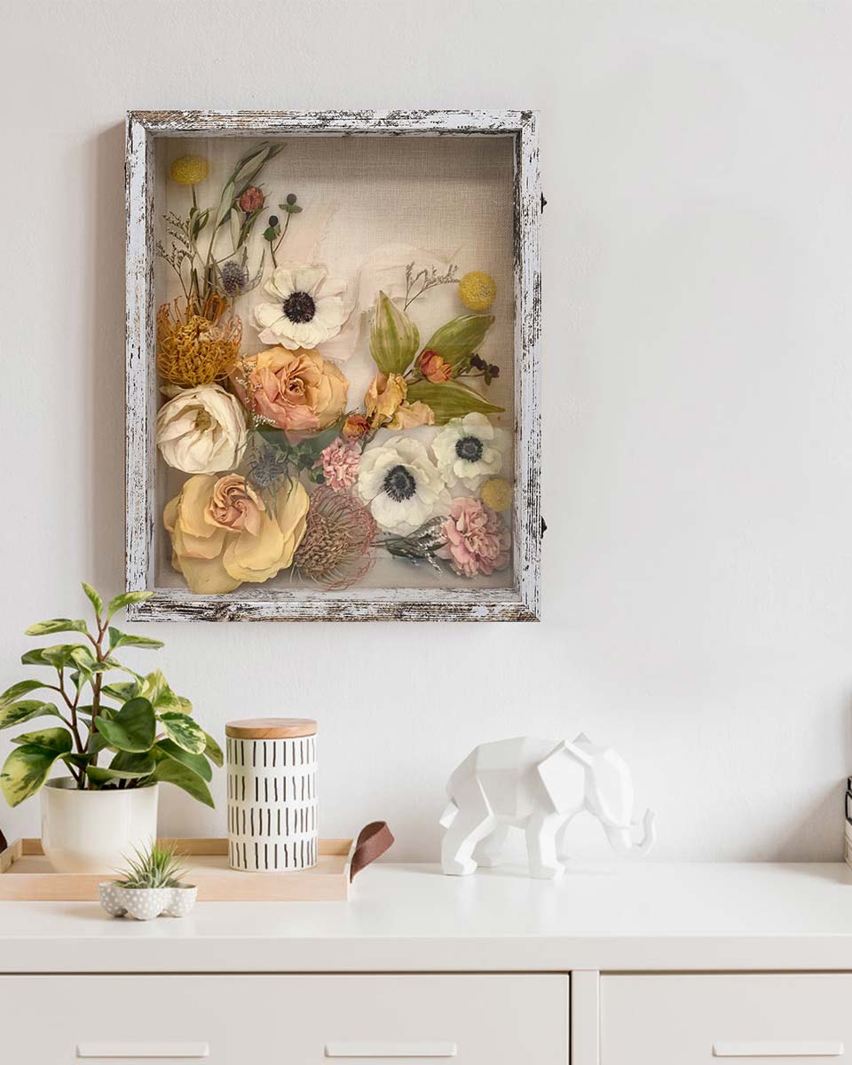 Rustic White Shadow Box Frame Window Door With Hinge in 7 Sizes