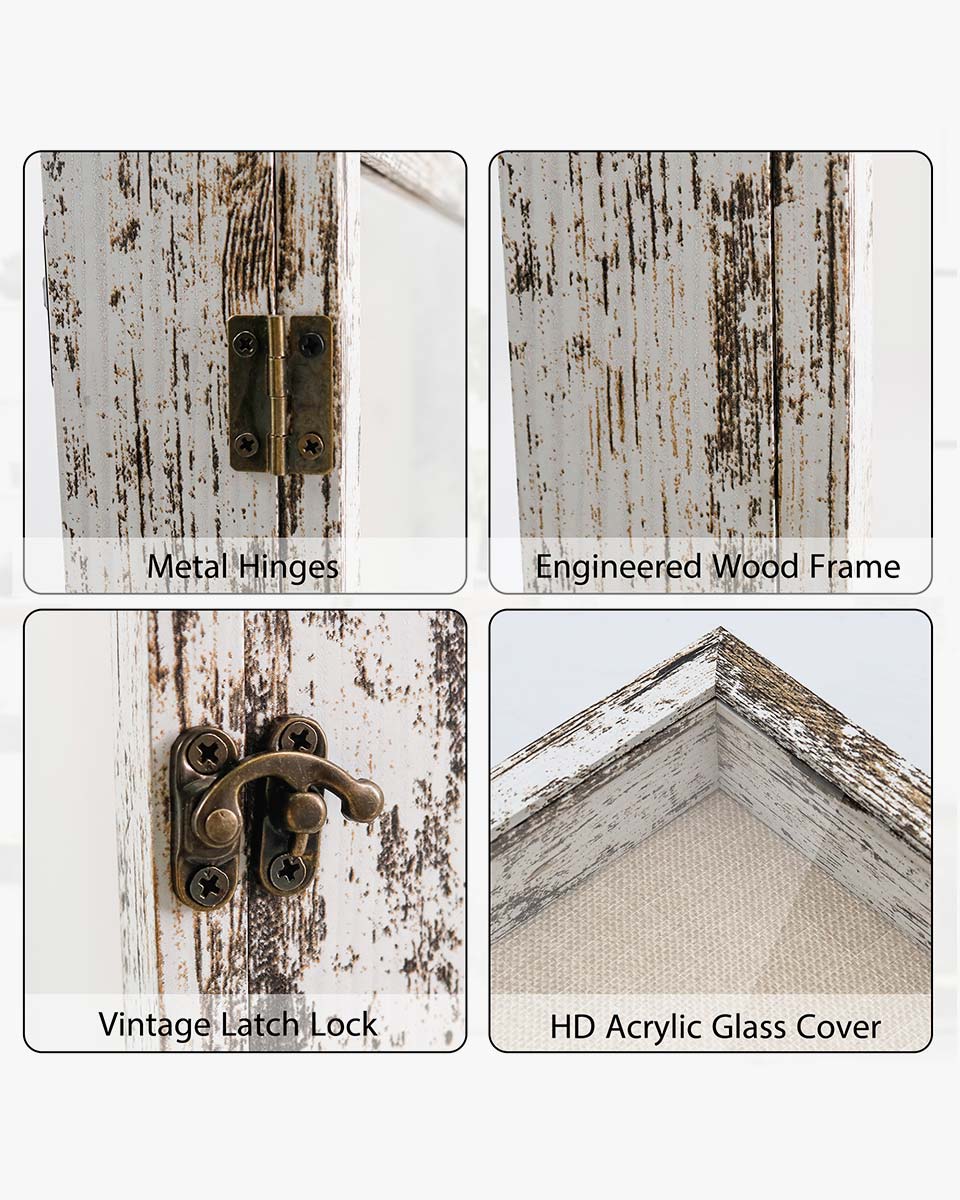 Rustic White Shadow Box Frame Window Door With Hinge in 7 Sizes