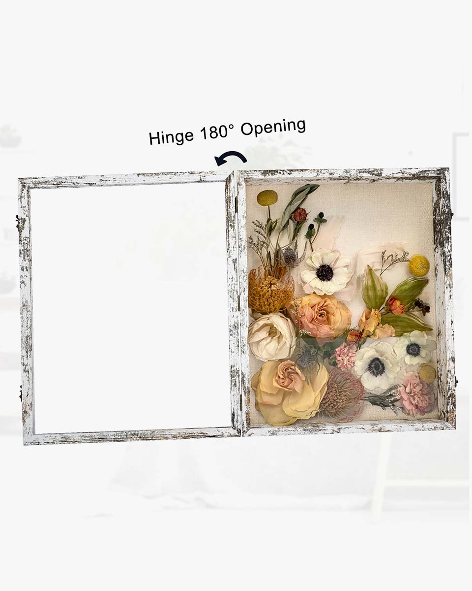 Rustic White Shadow Box Frame Window Door With Hinge in 7 Sizes