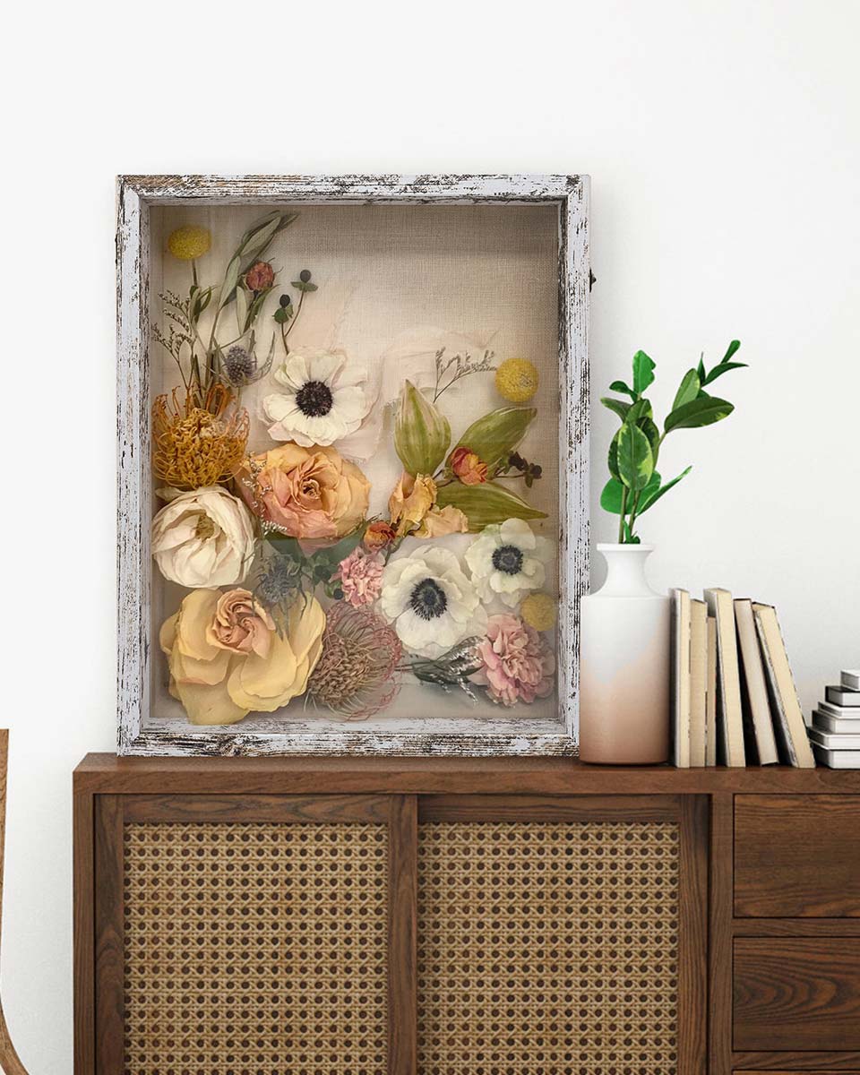 Rustic White Shadow Box Frame Window Door With Hinge in 7 Sizes