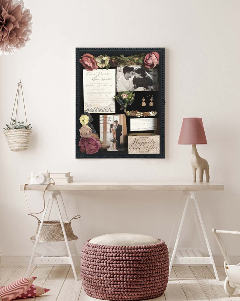 Black Deep Front Open with Hinge Beaded Designed Picture Shadow Box with Linen Back in 3 Sizes