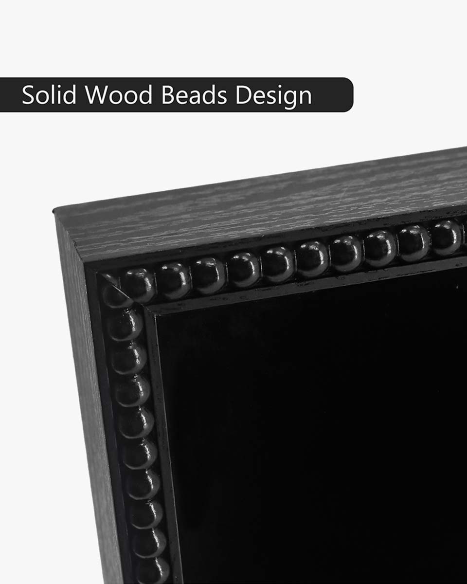 Black Deep Front Open with Hinge Beaded Designed Picture Shadow Box with Linen Back in 3 Sizes