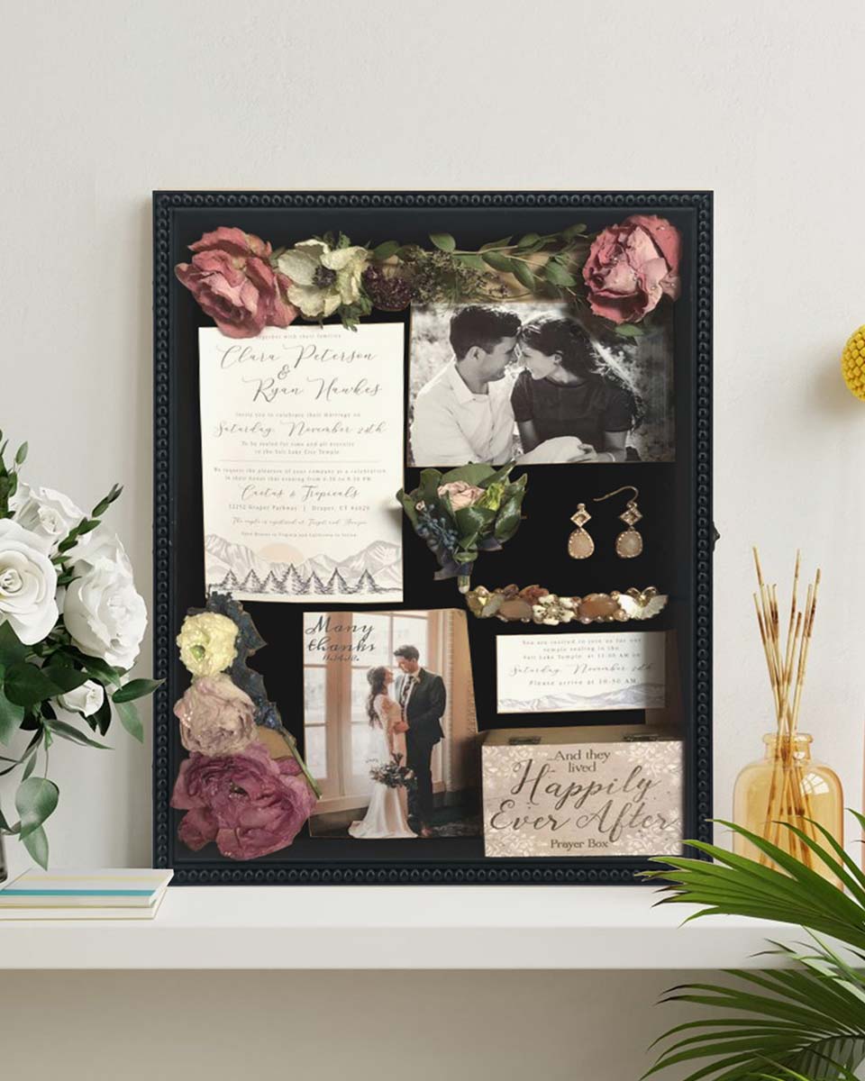 Black Deep Front Open with Hinge Beaded Designed Picture Shadow Box with Linen Back in 3 Sizes