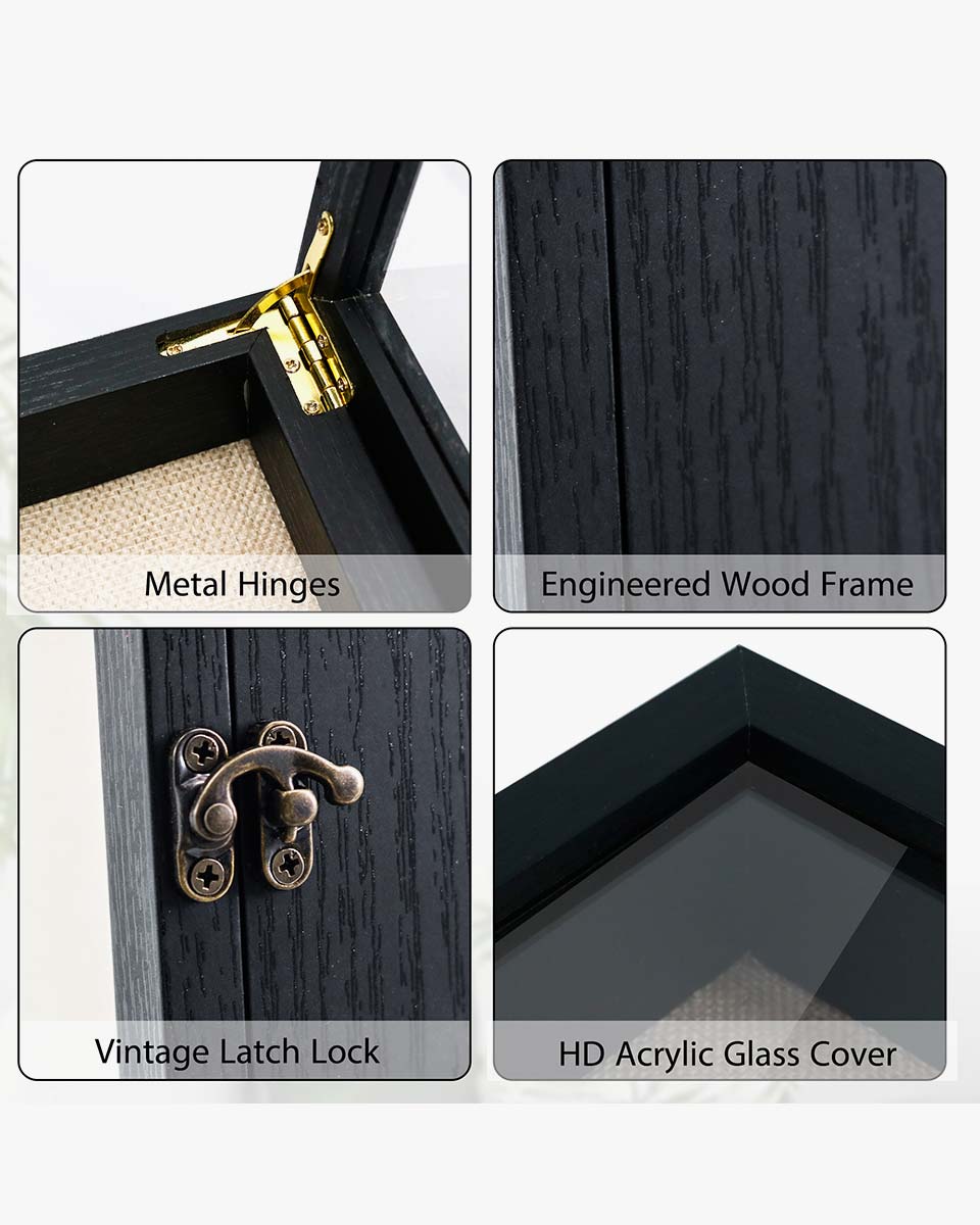 Rustic Black Shadow Box Frame Window Door With Hinge in 7 Sizes