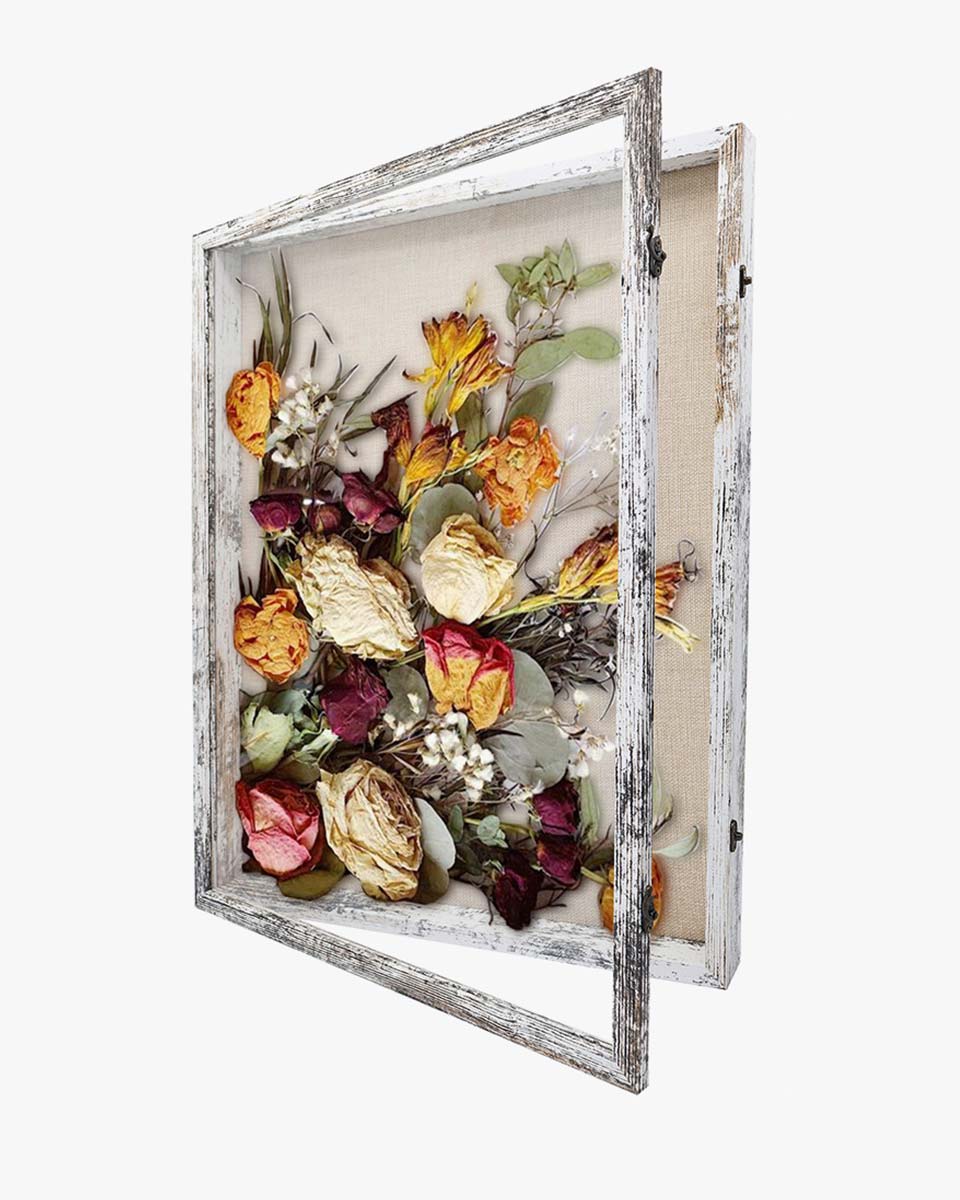 Rustic White Shadow Box Frame Window Door With Hinge in 7 Sizes
