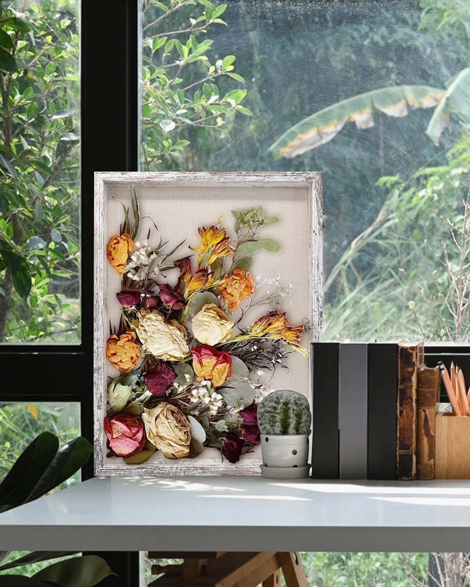 Rustic White Shadow Box Frame Window Door With Hinge in 7 Sizes