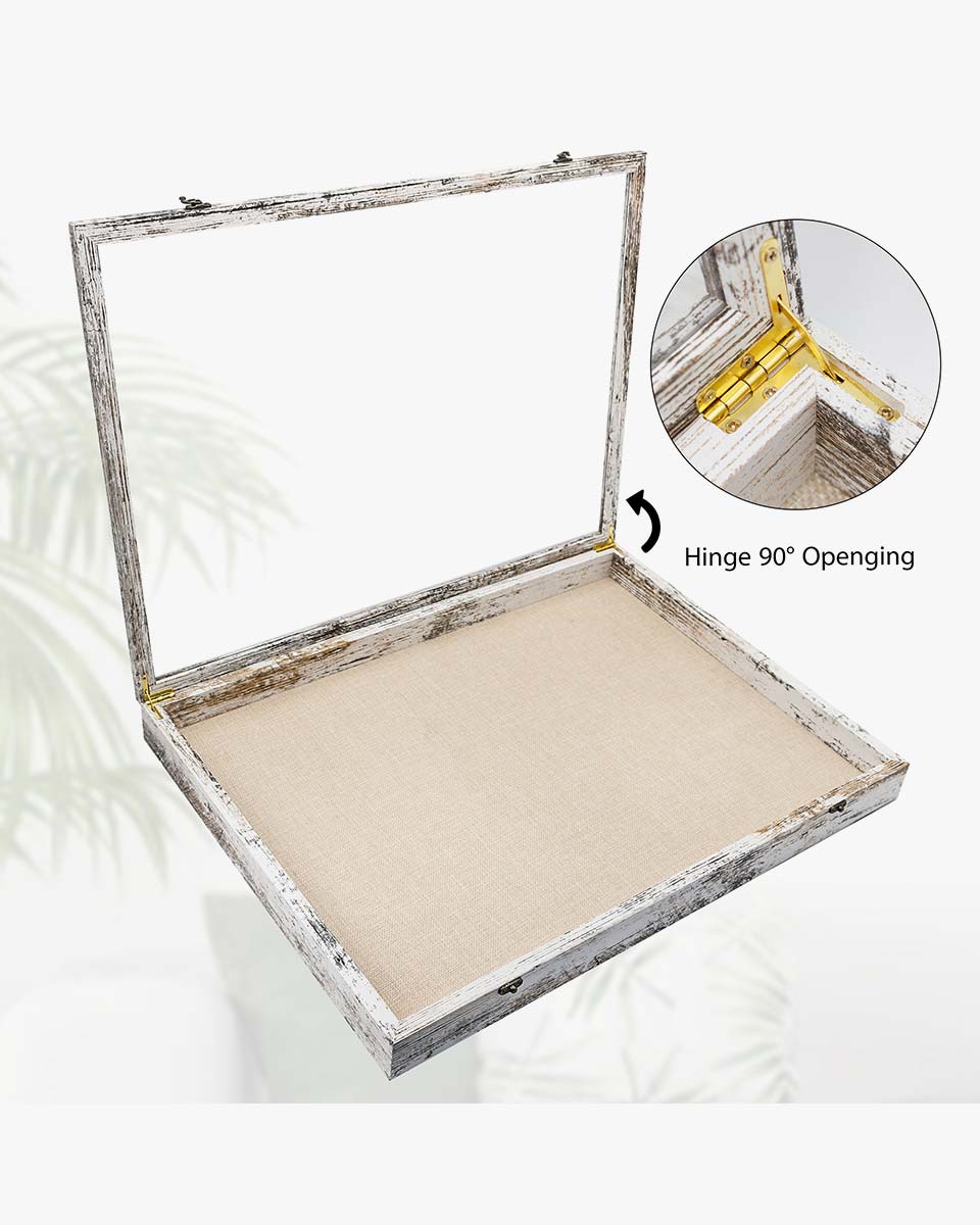 Rustic White Shadow Box Frame Window Door With Hinge in 7 Sizes