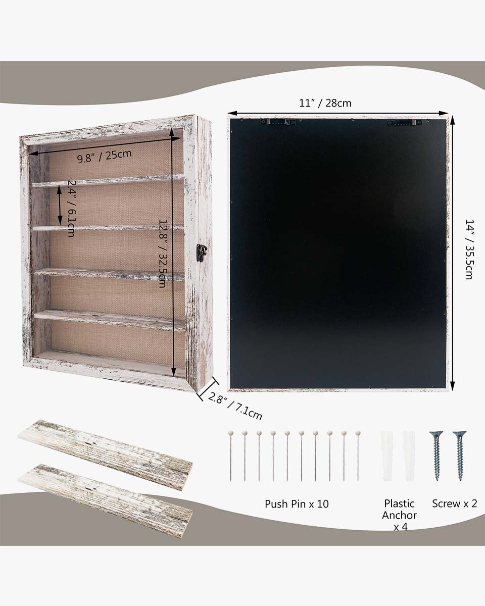 Rustic White Shadow Box Frame Window Door with Removable Shelves in 4 Sizes