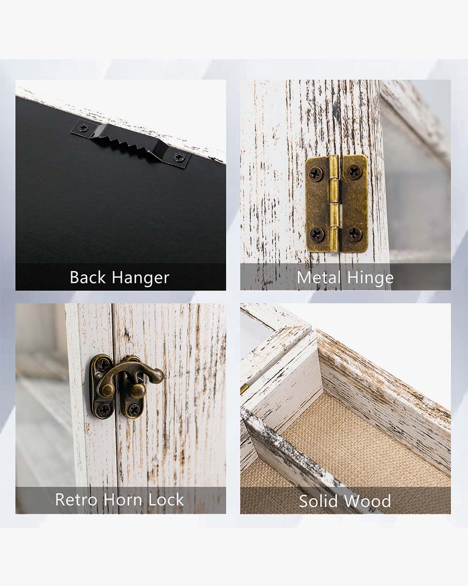 Rustic White Shadow Box Frame Window Door with Removable Shelves in 4 Sizes