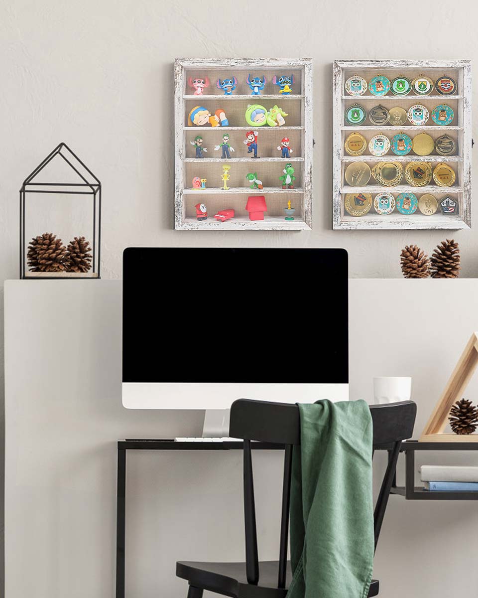 Rustic White Shadow Box Frame Window Door with Removable Shelves in 4 Sizes