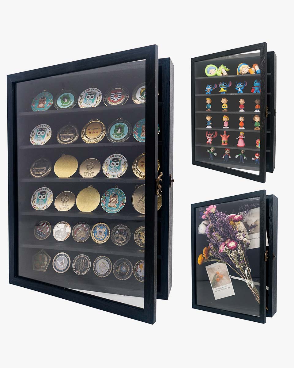 Rustic Black Shadow Box Frame Window Door with Removable Shelves in 4 Sizes