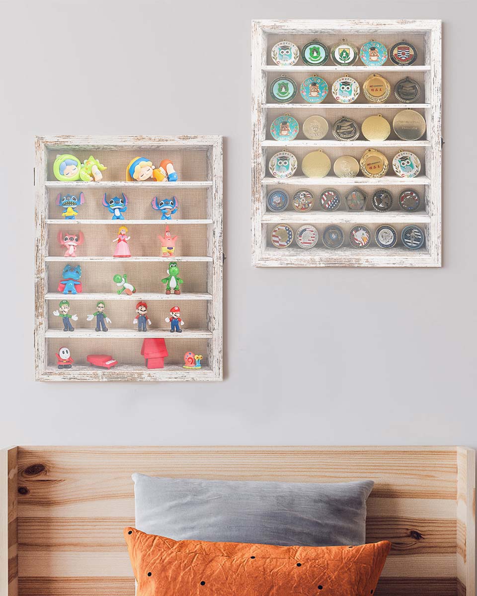 Rustic White Shadow Box Frame Window Door with Removable Shelves in 4 Sizes