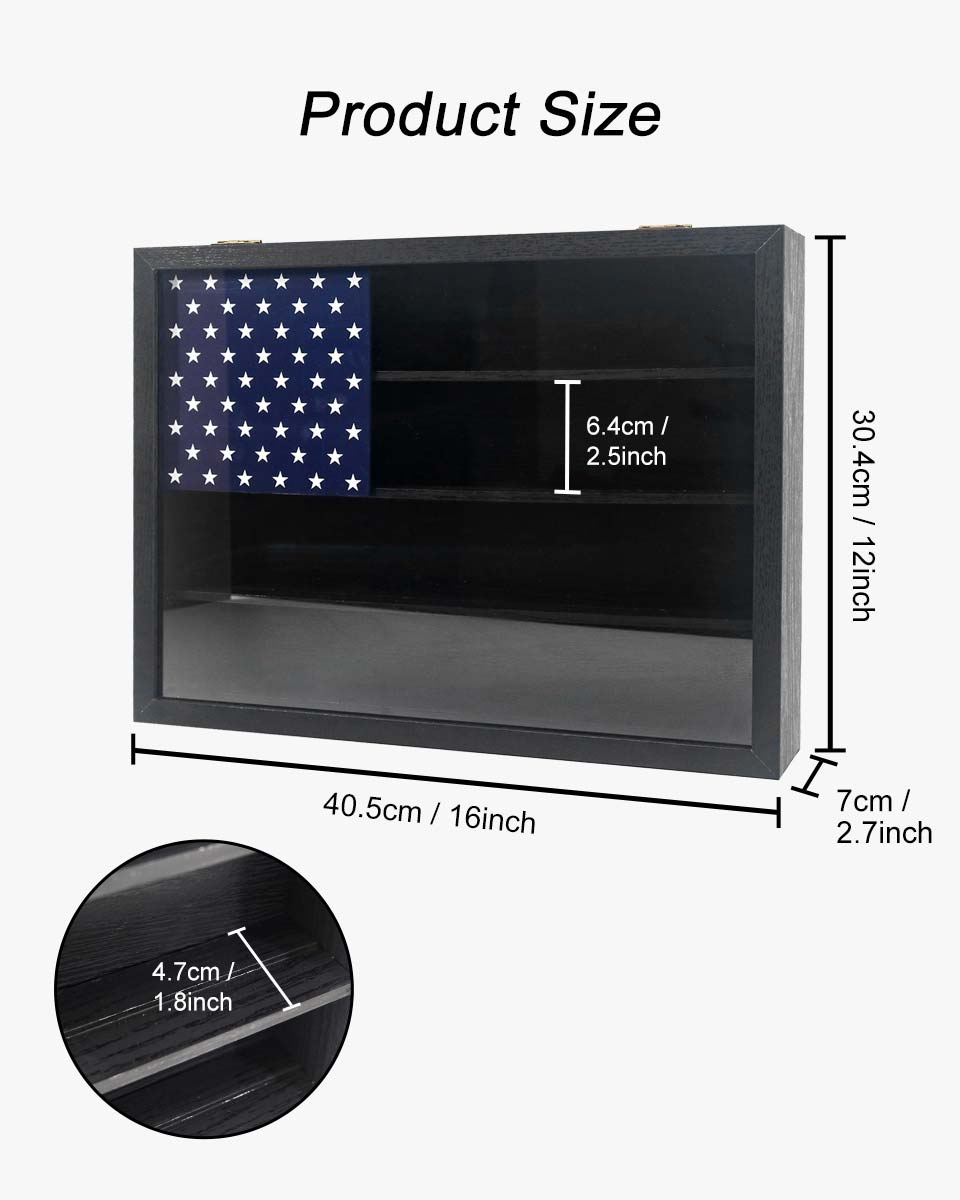 Wooden American Flag Challenge Coin Medal Display Case Frame 12x16 – 2 Colors Available