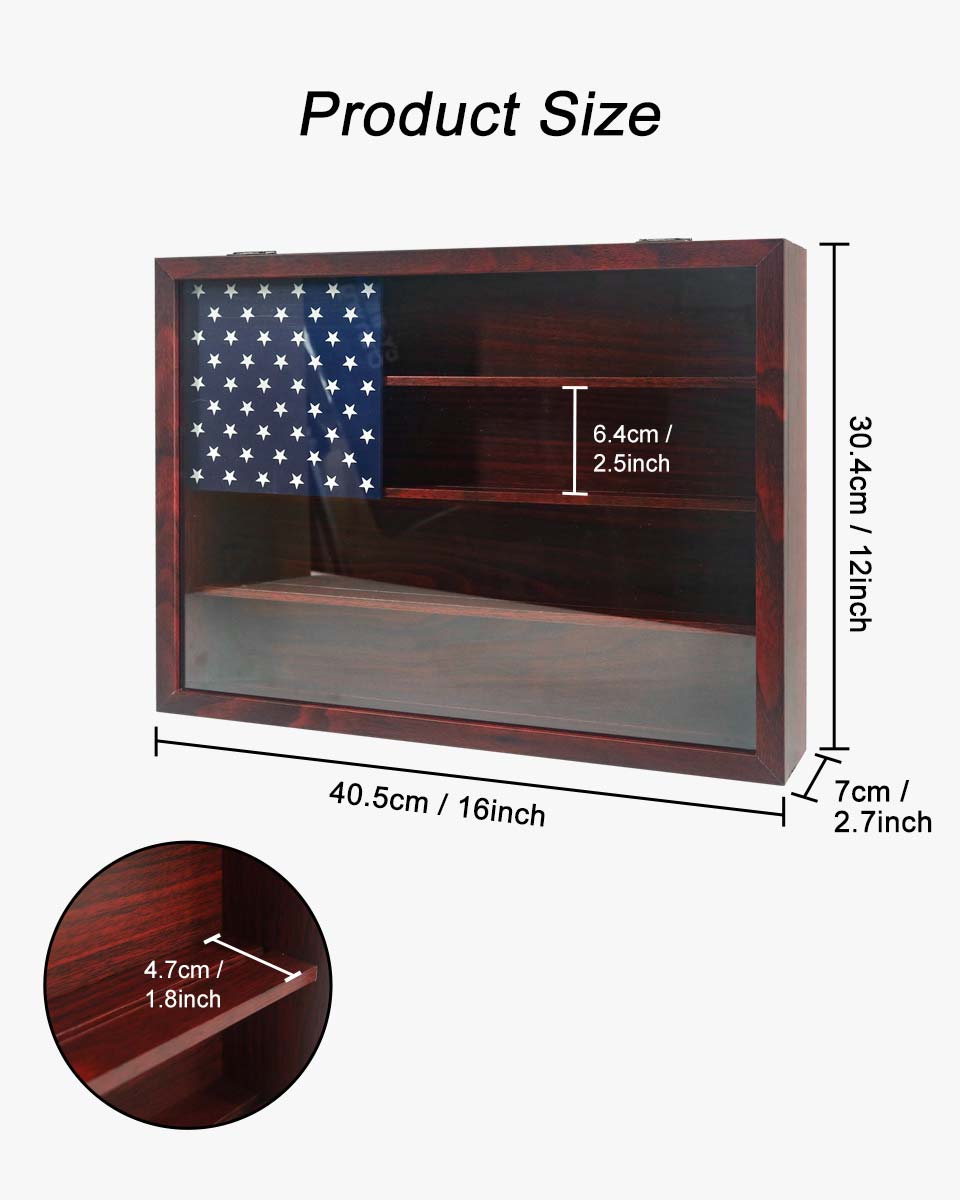Wooden American Flag Challenge Coin Medal Display Case Frame 12x16 – 2 Colors Available