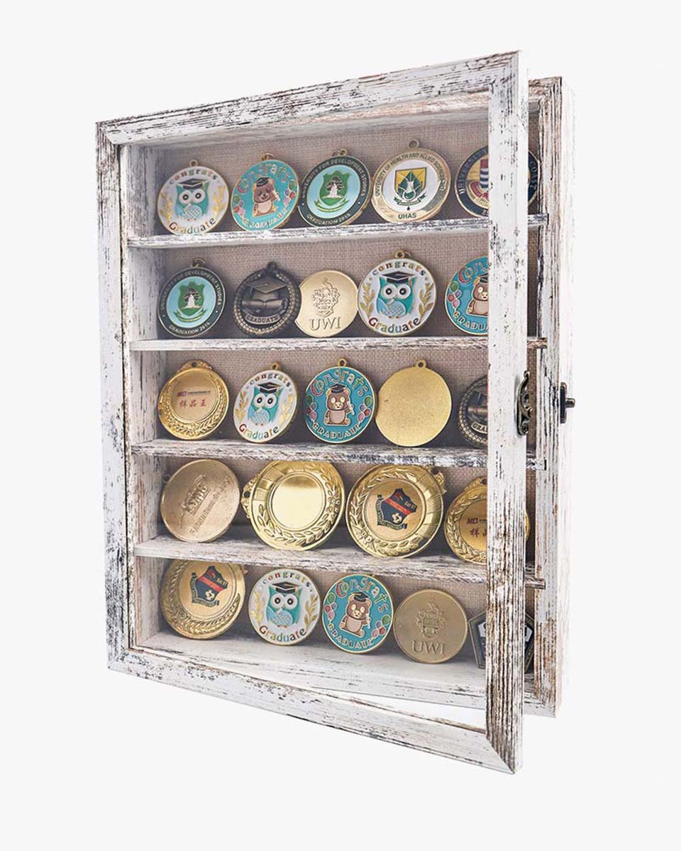 Rustic White Shadow Box Frame Real Glass Window Door with Removable Shelves in 4 Sizes