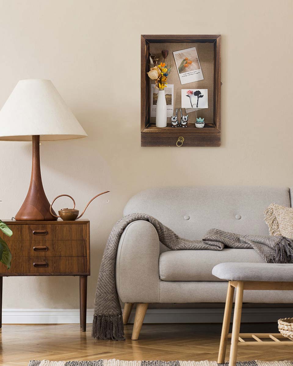 Wooden Shadow Box Frame with Drawer and Soft Line Back - 3 Colors Available