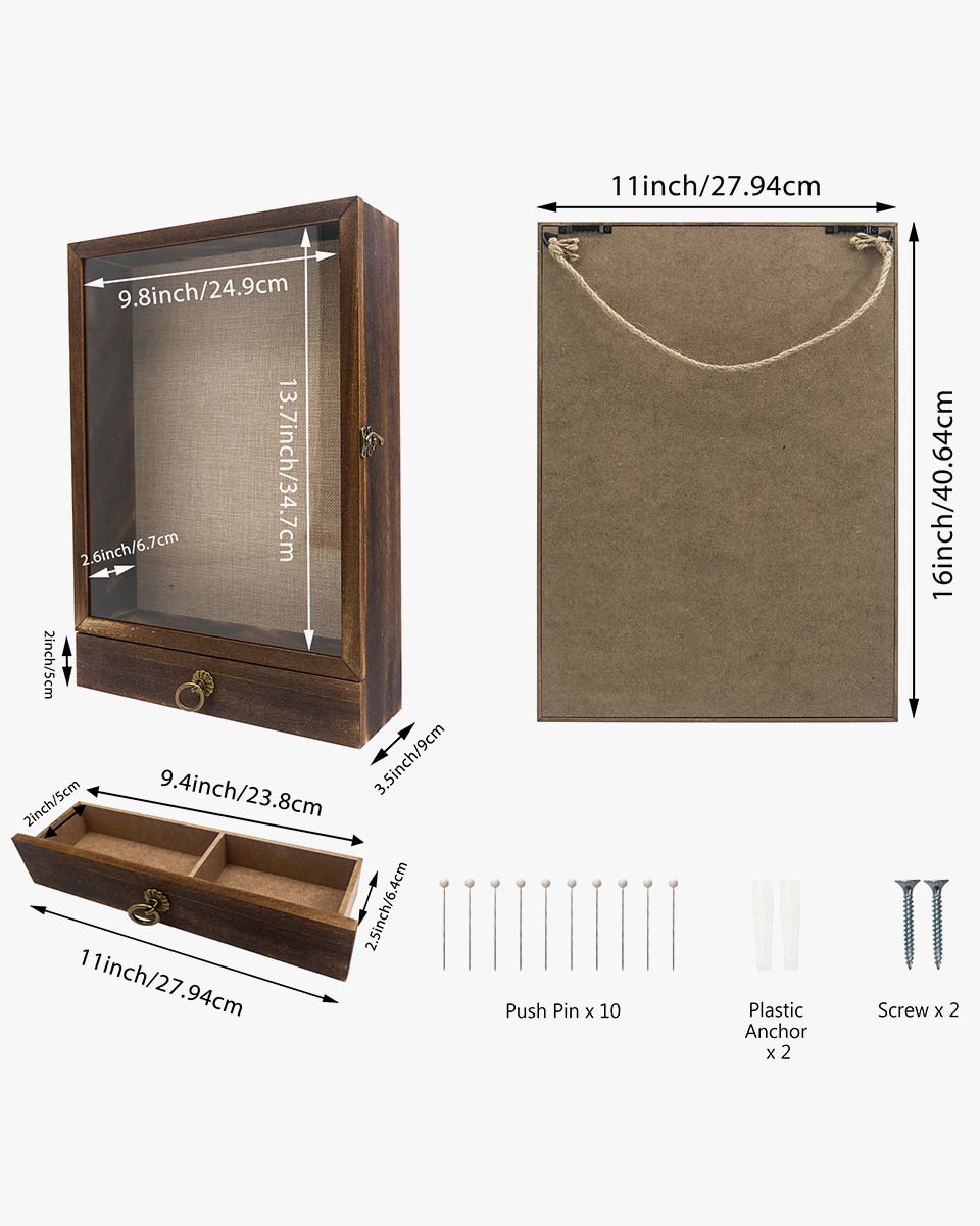 Wooden Shadow Box Frame with Drawer and Soft Line Back - 3 Colors Available