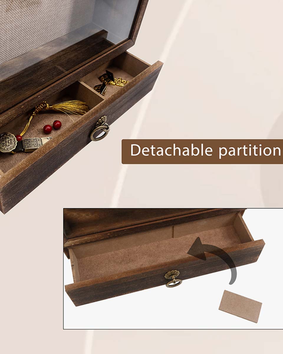 Wooden Shadow Box Frame with Drawer and Soft Line Back - 3 Colors Available