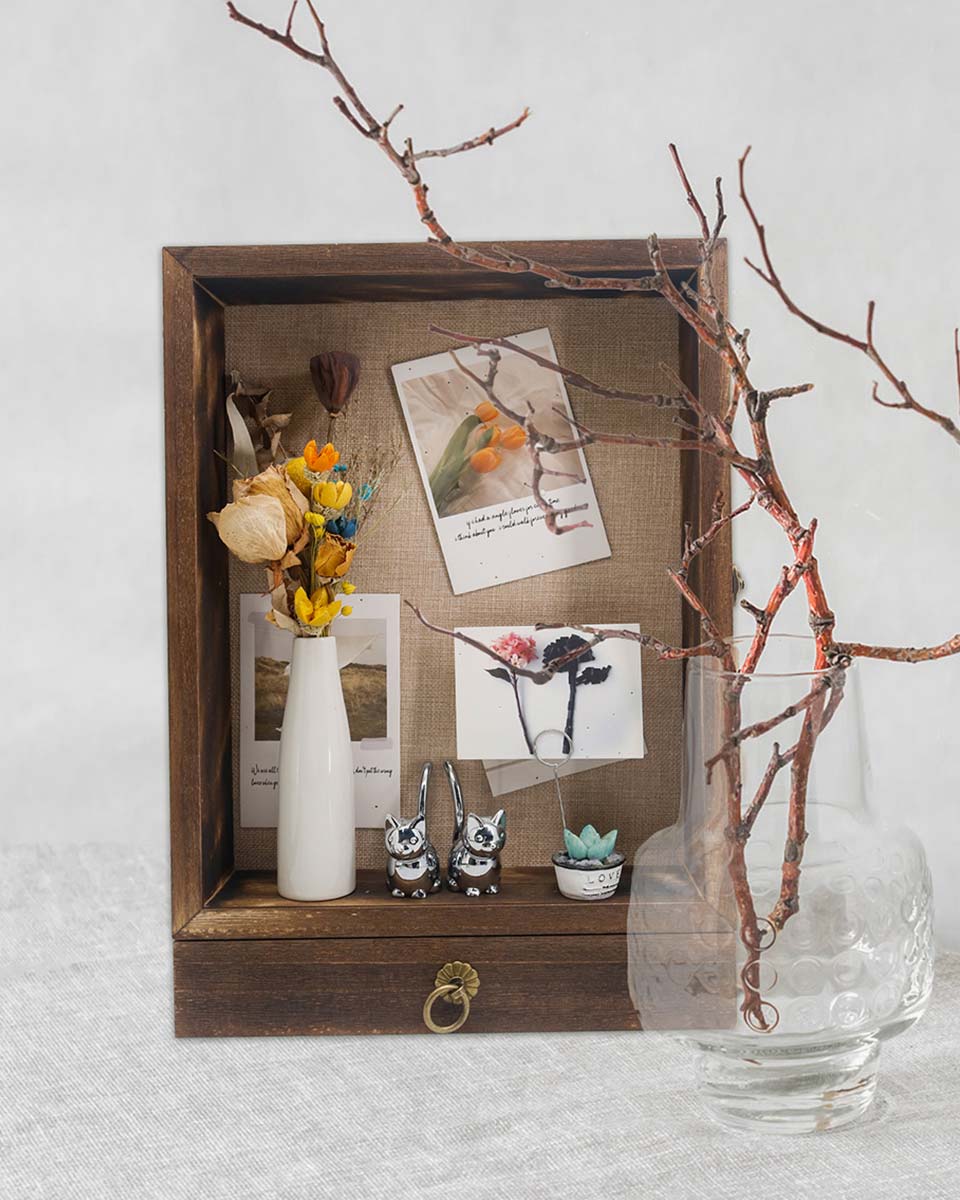 Wooden Shadow Box Frame with Drawer and Soft Line Back - 3 Colors Available
