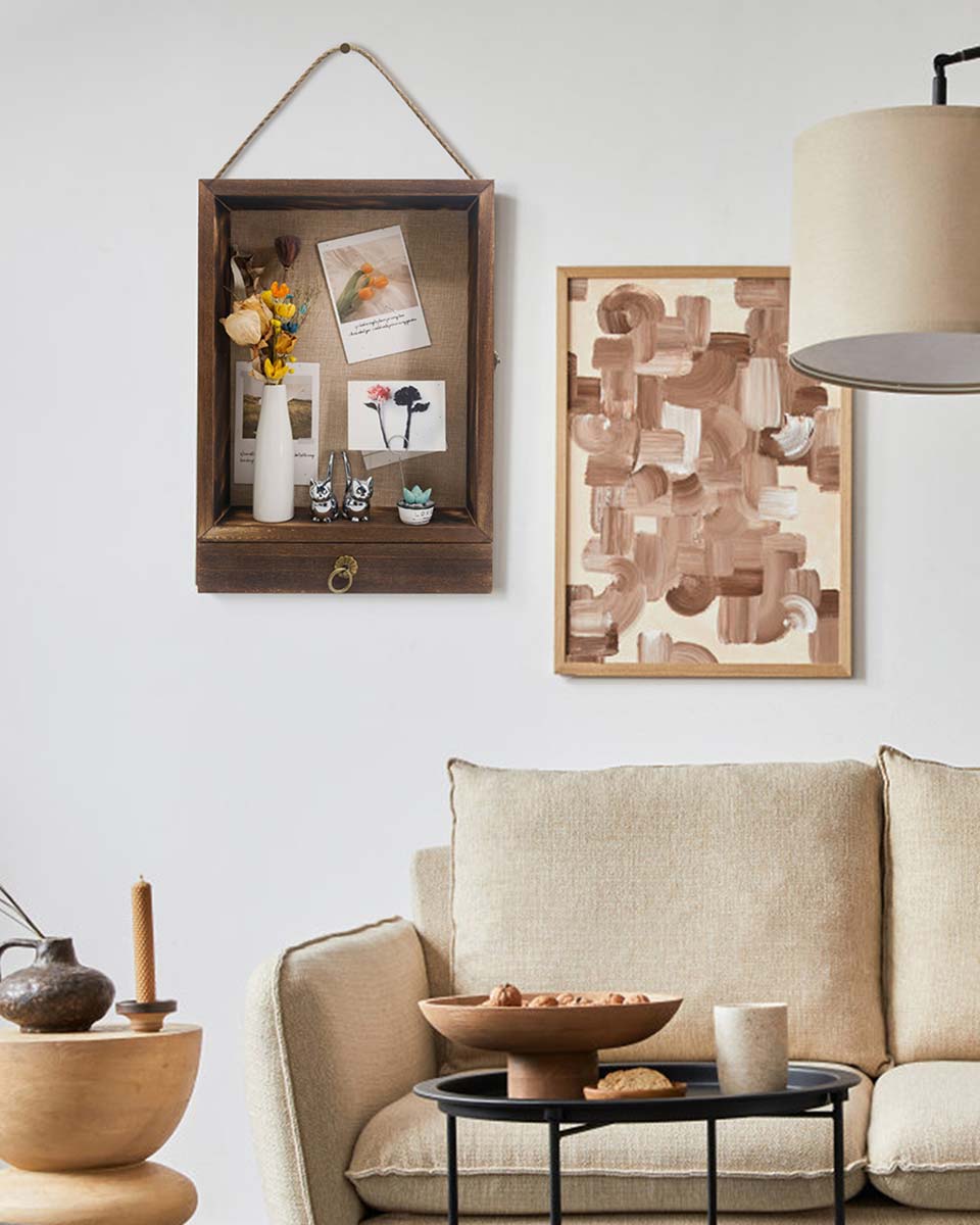 Wooden Shadow Box Frame with Drawer and Soft Line Back - 3 Colors Available