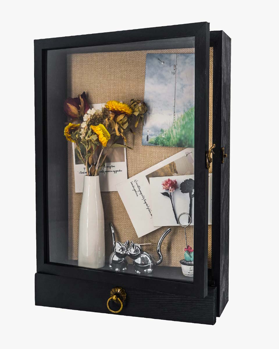 Wooden Shadow Box Frame with Drawer and Soft Line Back - 3 Colors Available