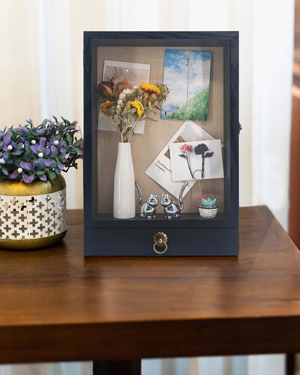 Wooden Shadow Box Frame with Drawer and Soft Line Back - 3 Colors Available