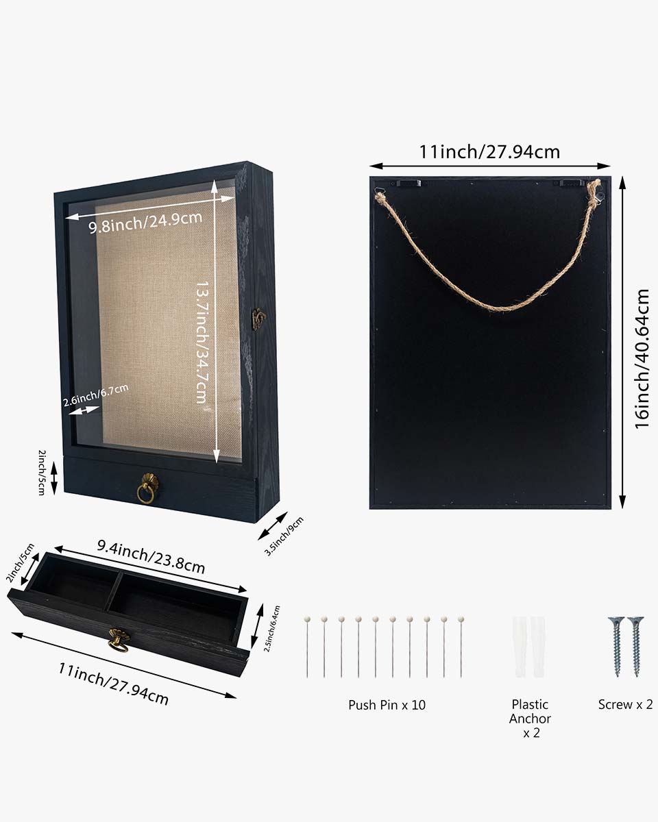 Wooden Shadow Box Frame with Drawer and Soft Line Back - 3 Colors Available