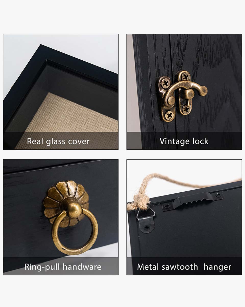 Wooden Shadow Box Frame with Drawer and Soft Line Back - 3 Colors Available