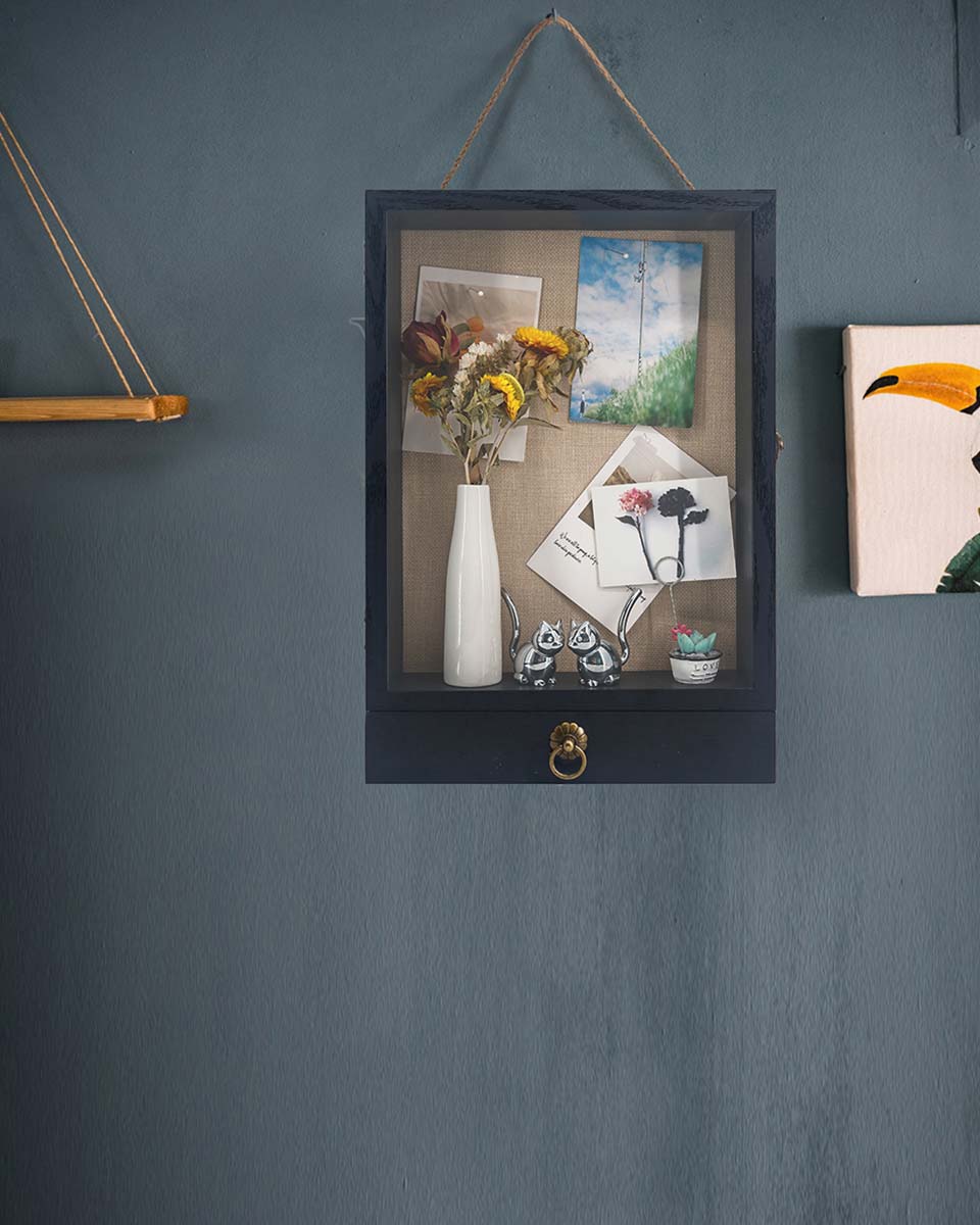 Wooden Shadow Box Frame with Drawer and Soft Line Back - 3 Colors Available