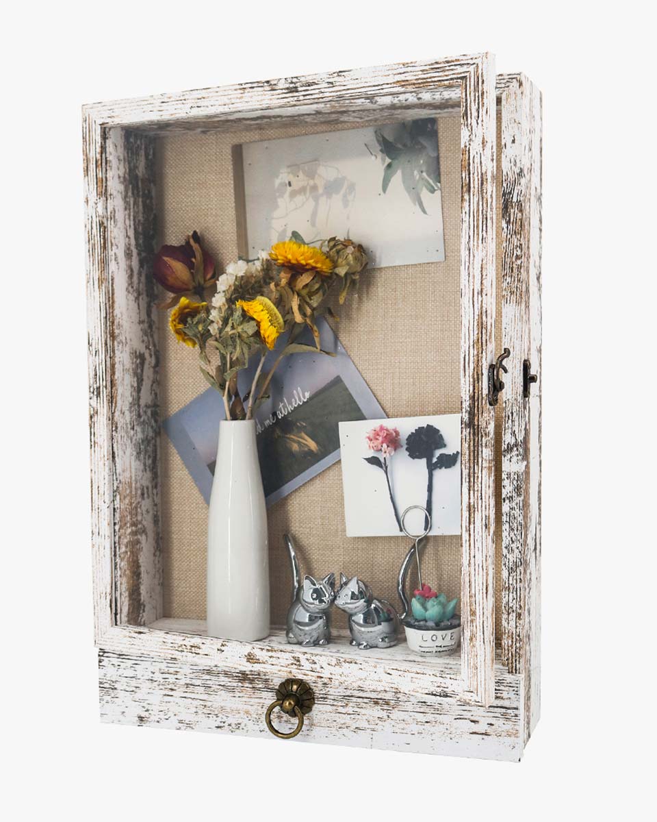 Wooden Shadow Box Frame with Drawer and Soft Line Back - 3 Colors Available