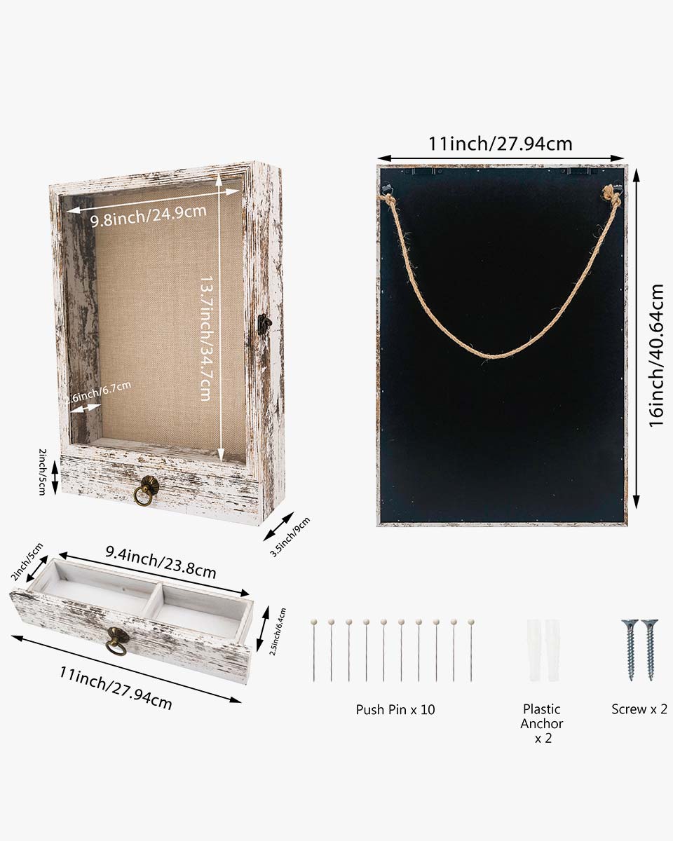 Wooden Shadow Box Frame with Drawer and Soft Line Back - 3 Colors Available