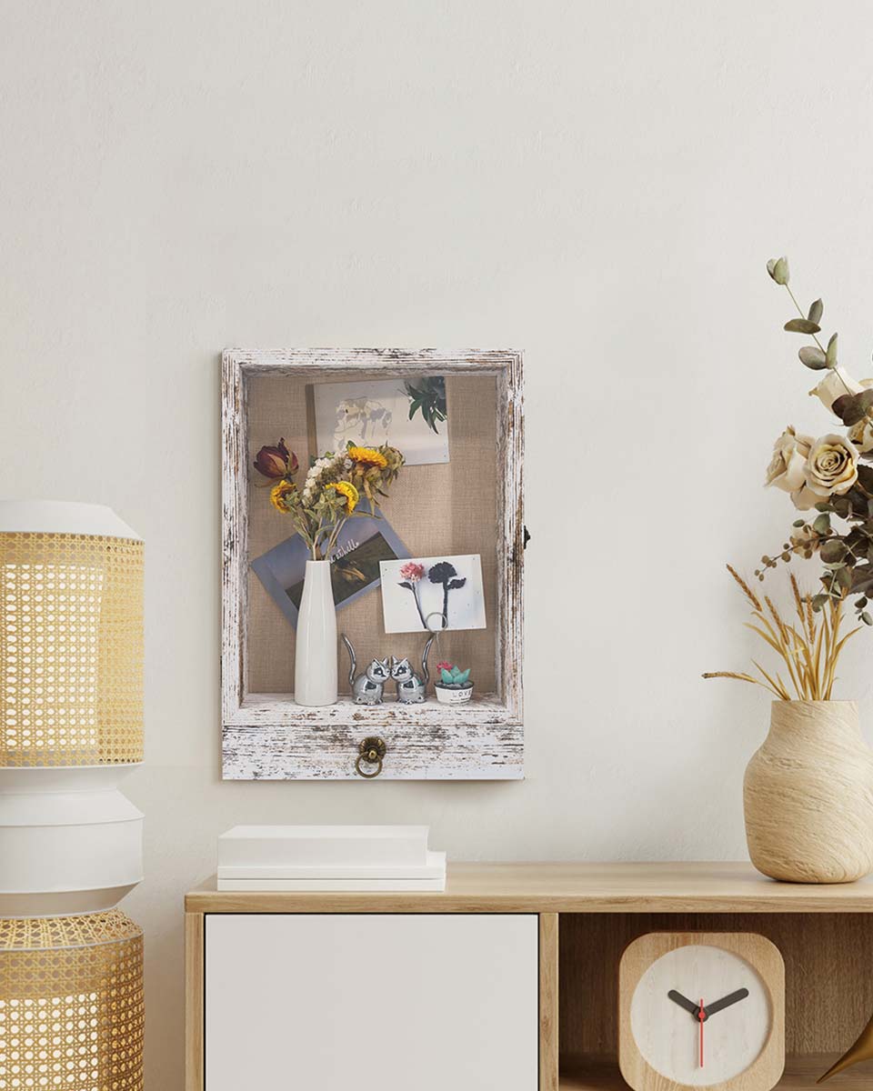 Wooden Shadow Box Frame with Drawer and Soft Line Back - 3 Colors Available