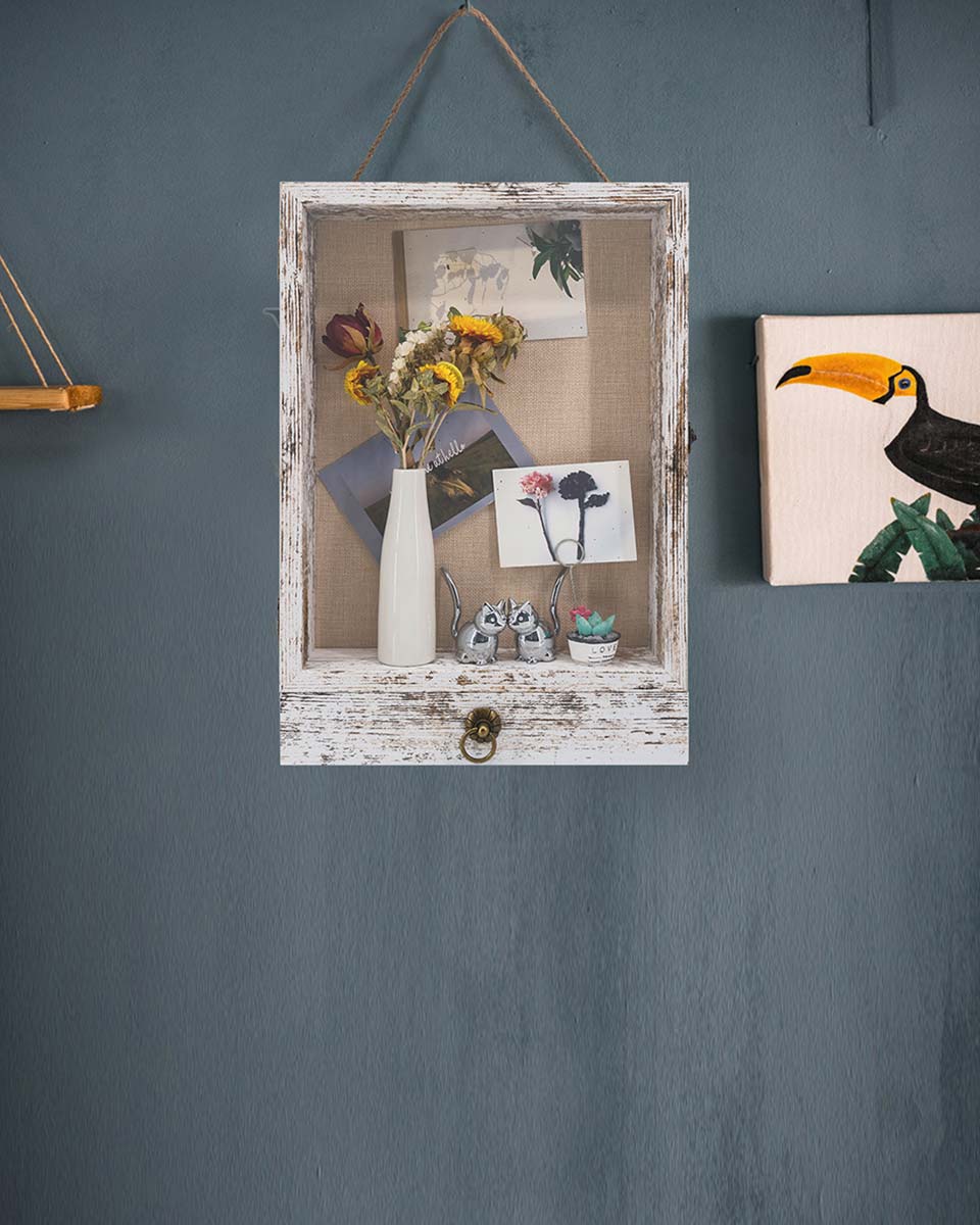 Wooden Shadow Box Frame with Drawer and Soft Line Back - 3 Colors Available