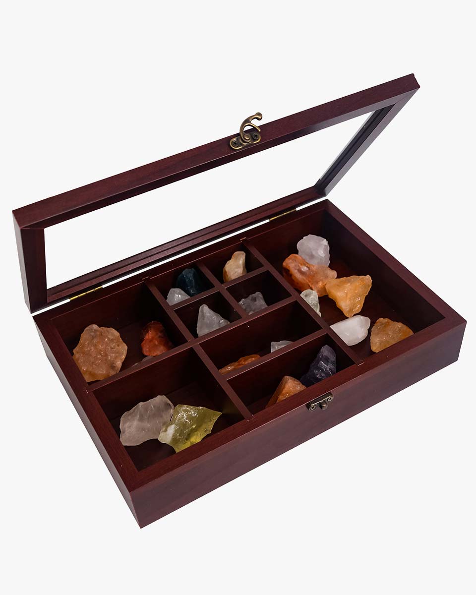 Rock Crystal Collection Box with Shelves - Onyx Opal Crystal Stand Displayed in 9 Different Sizes - 3 Colors Available