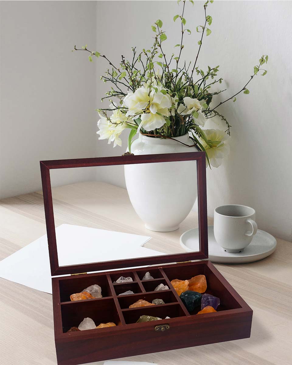Rock Crystal Collection Box with Shelves - Onyx Opal Crystal Stand Displayed in 9 Different Sizes - 3 Colors Available